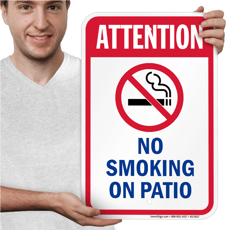 no smoking board holding man